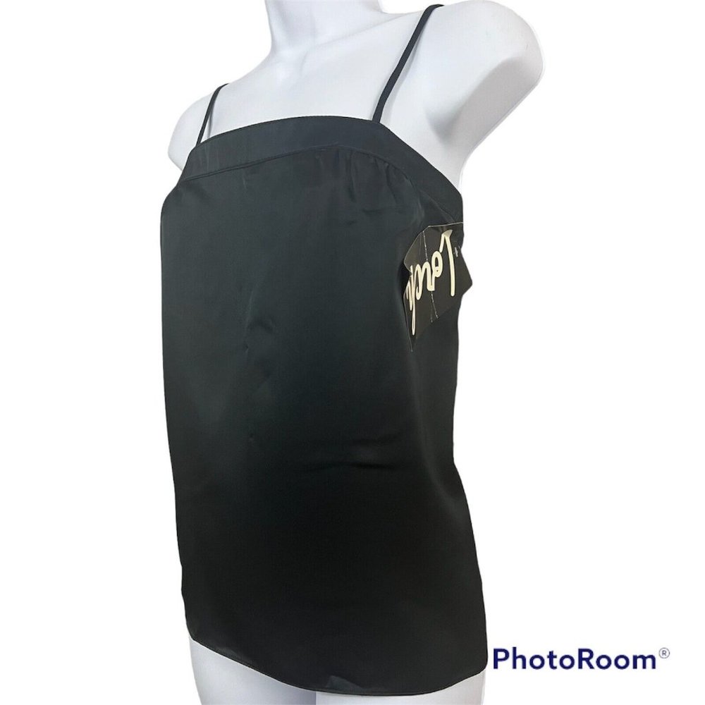 NWT Vtg 80s Lorch of Dallas Cami Camisole Top Sz 12 Black Satin Shiny Tank Top